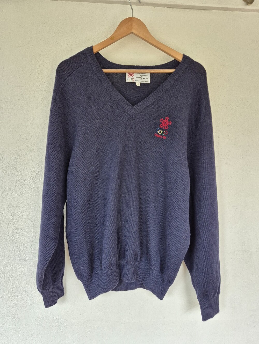 Vintage Olympics Calgary 1988 Wool Sweater Mens XL Navy Blue